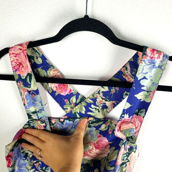 Vintage Women's Geary Roark Kamisato 80's Cottagecore Floral Cris Cross Dress 10 - Picture 11 of 14